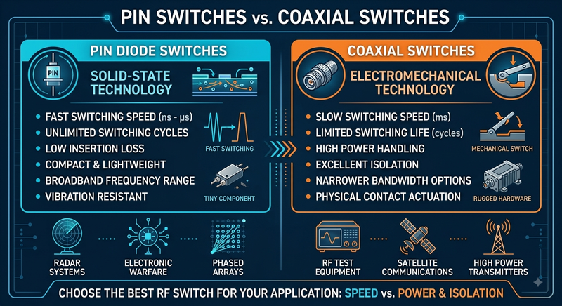 Pin Switches vs. Coaxial Switches: Which is Best for Your Fast-Switching RF Application?