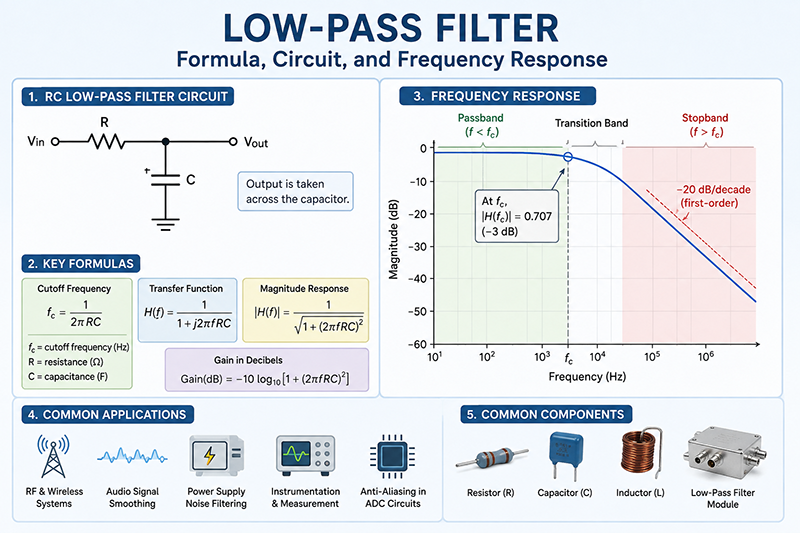 Low-Pass Filter formula,circuit,and frequency response