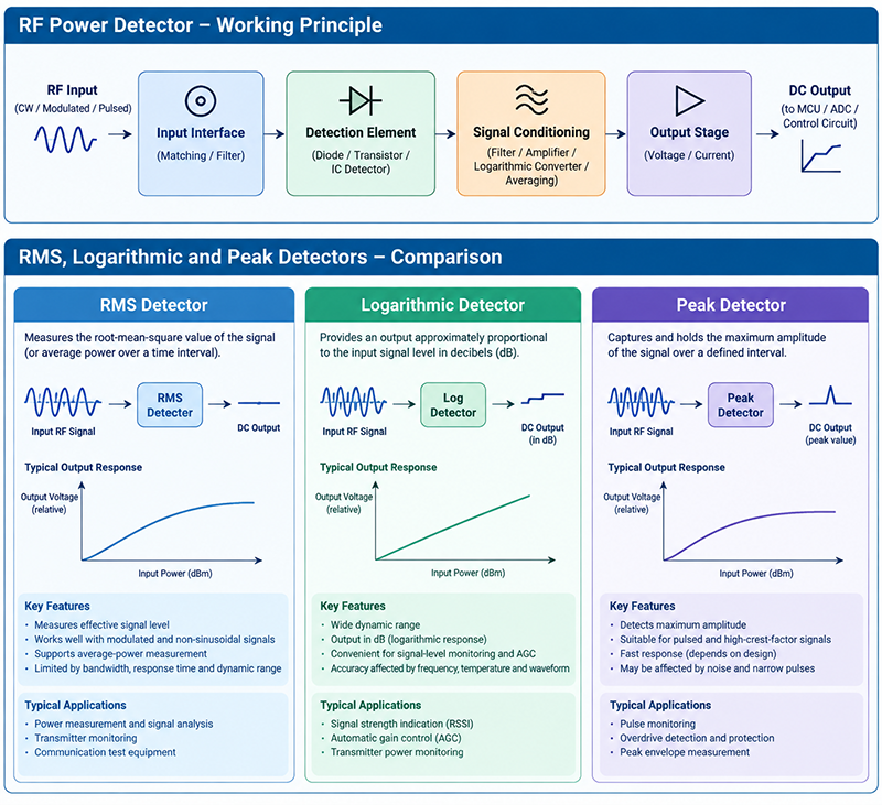 RF Power Detector Basics: RMS, Logarithmic, and Peak Detectors Explained